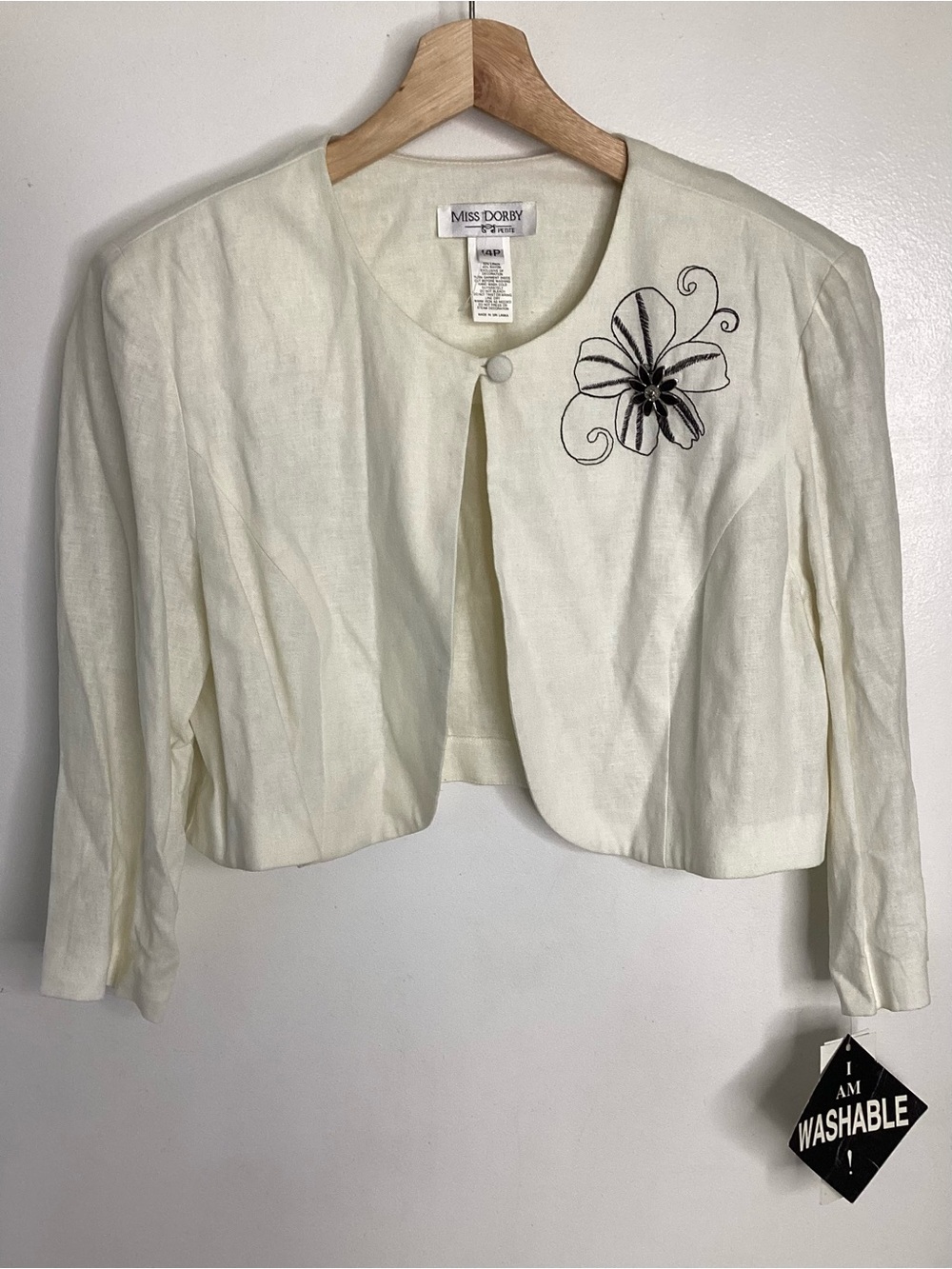 Miss Dorby Vtg Deadstock Cream Cropped Embroidered Blazer 14P